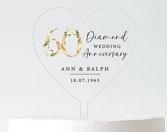 Gepersonaliseerde 60e diamanten verjaardag taarttopper met namen