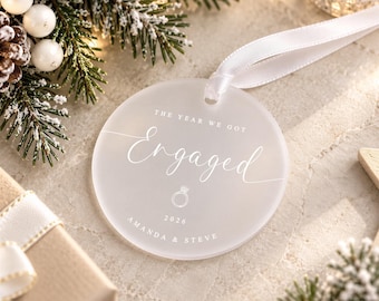 Personalised Engaged Christmas Bauble | First Christmas Ornament | Frosted Acrylic Engagement Keepsake Gift for Couples