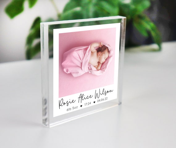 New Baby Personalised Polaroid Photo Block New Baby Gift Photo Frame  Freestanding Photo Block Baby Picture Plaque New-born Keepsake 