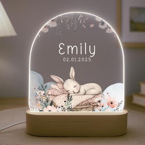 Personalised Children's Cute Bunny Night Light | LED Lamp | Nursery Decor | Baby Girl | Gift For New Baby | Name Sign | Bedroom Decor