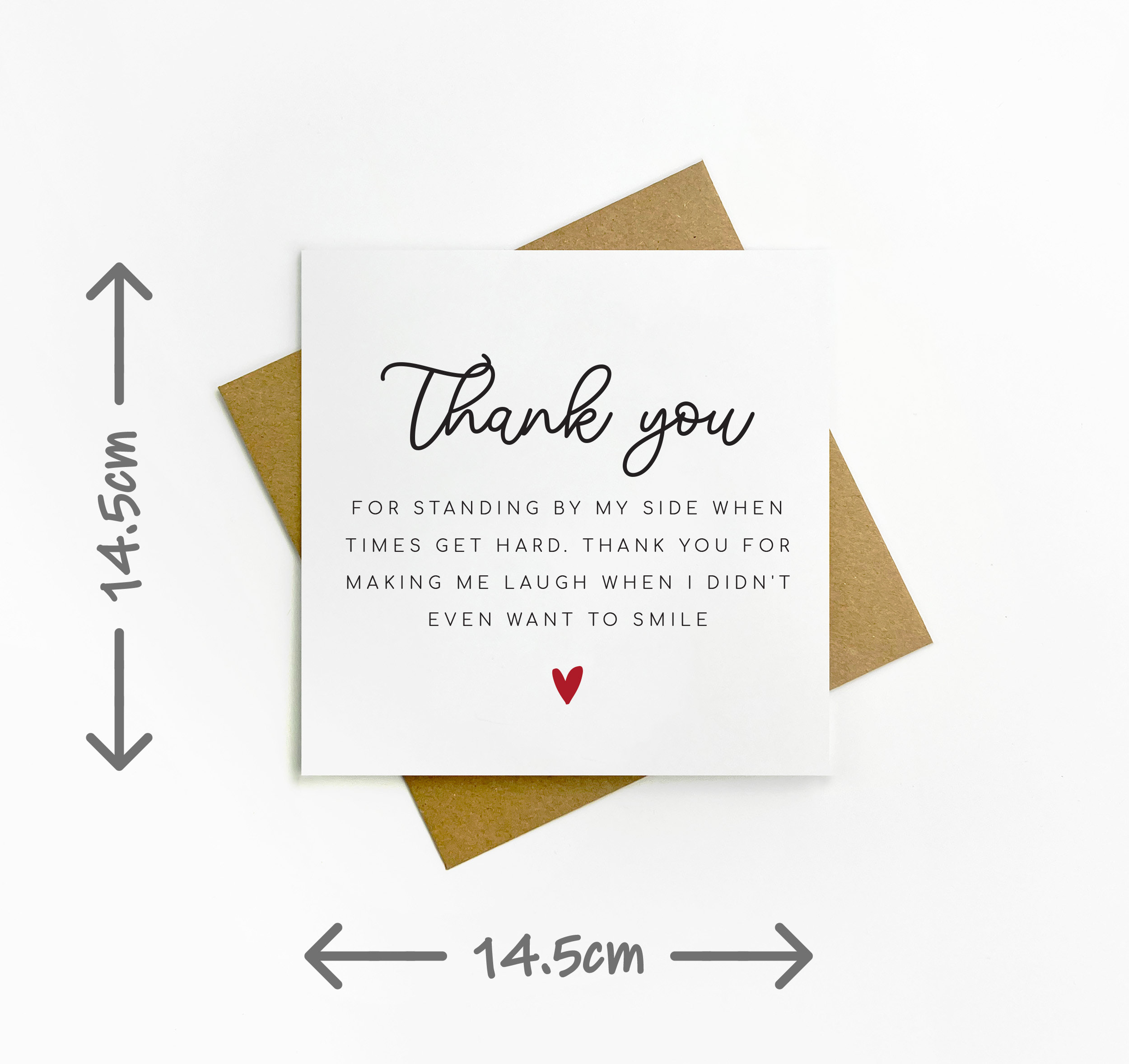 Thank You Card Gratitude Note, Handmade Square Style, Rustic Kraft