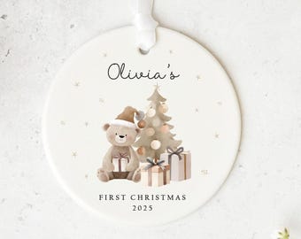 Personalised Baby’s First Christmas Bauble | Custom Name Ornament | Teddy & Tree Design | New Baby Gift | Keepsake Christmas Decoration 2025