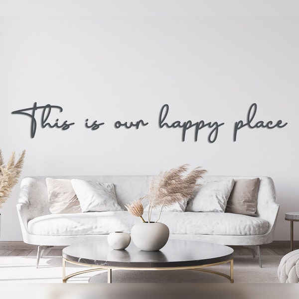 This is our happy place | Word For Living Room | Lounge | Décor | Wall Plaque | Acrylic Wood | Wall Art | Oak Veneer | Hallway Print