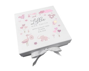 Caixa de presente personalizada para bebê menina | Lembrança personalizada para recém-nascida | Nome e data