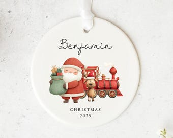 Personalised Christmas Bauble | Custom Name Ornament | Santa & Train Design | Child’s Keepsake | Festive Tree Decoration 2026