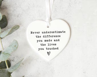 Ceramic Heart Keepsake Appreciation Gift Inspirational Quote Ornament Ribbon Plaque Personalised