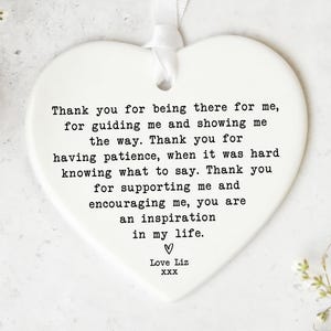 Thank You Ceramic Heart Keepsake, White Ribbon Plaque | Mentor Appreciation | 8cm X 7cm