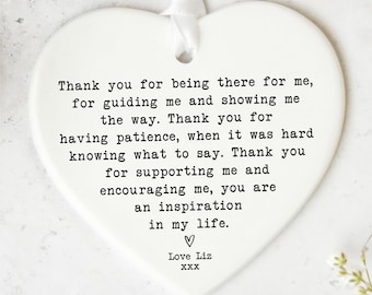 Thank You Ceramic Heart Keepsake, White Ribbon Plaque | Mentor Appreciation | 8cm X 7cm