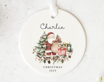 Personalised Christmas Bauble | Custom Name Ornament | Santa & Presents Design | Child’s Keepsake | Festive Tree Decoration 2025
