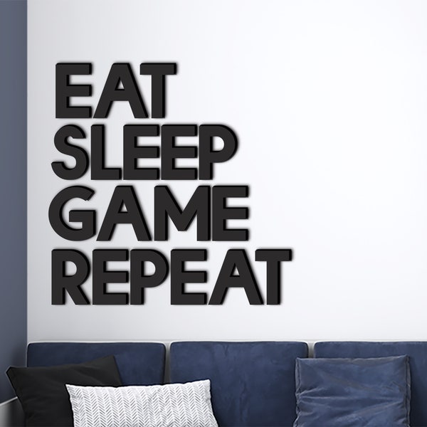 Grande décoration murale Eat Sleep Game Repeat Word | Salle de jeu | Salle de jeux | Art mural de chambre à coucher | Art mural joueur | Art de la salle de jeu | Mots acryliques |