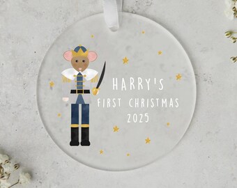 First Christmas Personalised Ornament, Frosted Acrylic Bauble (8cm Diameter, UV Printed, Son or Brother Gift, Holiday Decoration)