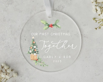 Personalised Christmas Bauble: Couples First Christmas 2026 Ornament, Frosted Acrylic, UV Printed | 8cm Diameter, Keepsake Gift