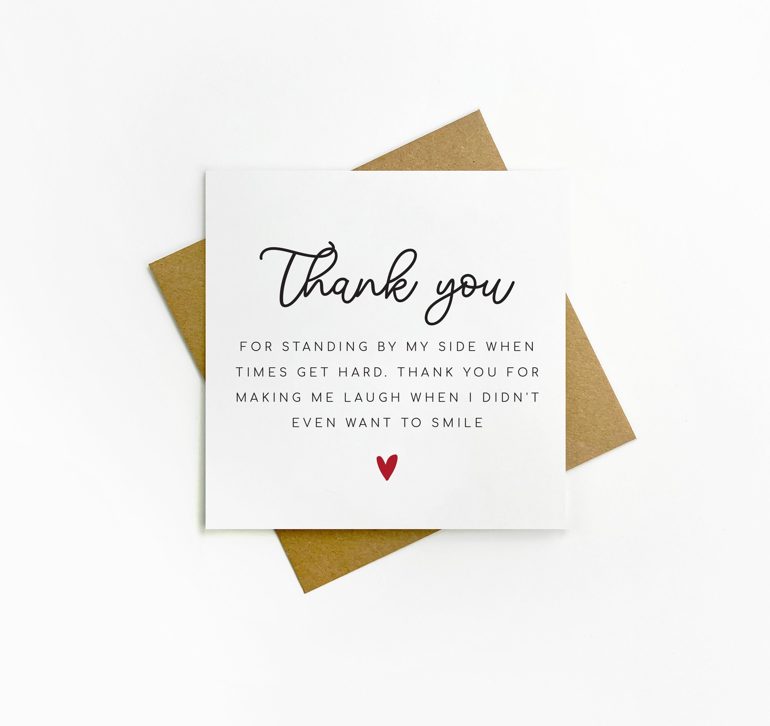Thank You Card Gratitude Note, Handmade Square Style, Rustic Kraft
