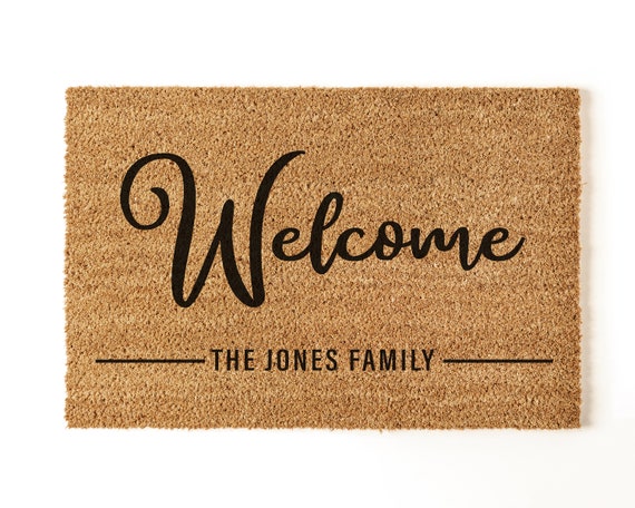 Custom Doormat Family Welcome Mat: Personalised Name Design, Natural Coir Fiber (60x40cm, Indoor Use, Non-Slip)