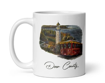 Door County Mug, Custom Watercolor Art, Door County Gift, Wisconsin Gifts, Door County Art, Watercolor Mug, Wisconsin Artwork