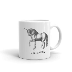 Eenhoorn mok, klassieke eenhoorn koffie cup, eenhoorn illustratie, uniek cadeau voor meisje, vintage illustratie eenhoorn mok, eenhoorn koffie mok
