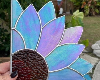 Iridescent Purple Stained Glass Corner Flower