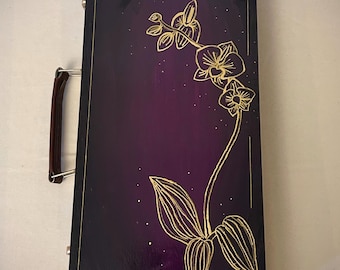 Hand Painted Wooden Keepsake Box | Refinished Vintage Paint Box | Botanical Gold Design | Jewelry & Memory Box