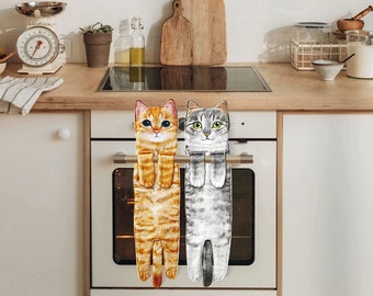Cute Cat Hand Towel, Hangable Realistic Cat Towel Kitchen Bathroom, Quick Drying Cat Hand Towel, Cute Cat Decor Hanging Washcloths