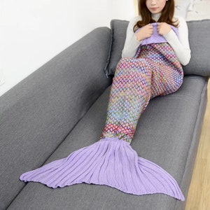 Mermaid Blanket, Fish Tail Blanket, Soft Crochet Sleeping Bag, Blanket for Kids, Mermaid Gift for Girls, Mermaid Tail Blankets Lilac