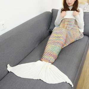 Mermaid Blanket, Fish Tail Blanket, Soft Crochet Sleeping Bag, Blanket for Kids, Mermaid Gift for Girls, Mermaid Tail Blankets Bright White