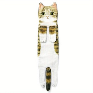 Cute Cat Hand Towel, Hangable Realistic Cat Towel Kitchen Bathroom, Quick Drying Cat Hand Towel, Cute Cat Decor Hanging Washcloths Dragon Li