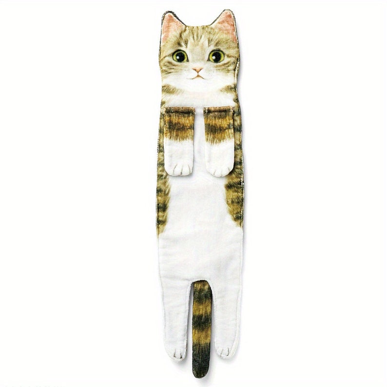 Cute Cat Hand Towel, Hangable Realistic Cat Towel Kitchen Bathroom, Quick Drying Cat Hand Towel, Cute Cat Decor Hanging Washcloths Dragon Li