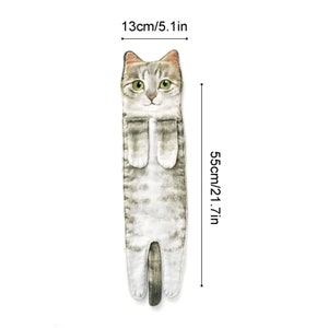 Cute Cat Hand Towel, Hangable Realistic Cat Towel Kitchen Bathroom, Quick Drying Cat Hand Towel, Cute Cat Decor Hanging Washcloths Grey Cat