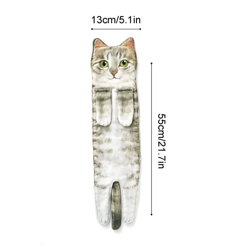 Cute Cat Hand Towel, Hangable Realistic Cat Towel Kitchen Bathroom, Quick Drying Cat Hand Towel, Cute Cat Decor Hanging Washcloths Grey Cat