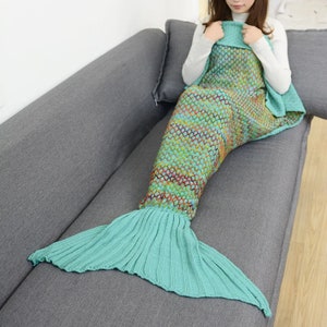 Mermaid Blanket, Fish Tail Blanket, Soft Crochet Sleeping Bag, Blanket for Kids, Mermaid Gift for Girls, Mermaid Tail Blankets Cobalt Green