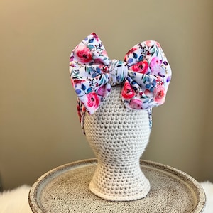 BABY BOWS - Flower Power Pattern, Headwrap Bows and Bow on Nylon Headbands, Newborn, 1-3 mo, 4-12 mo, 12-24 mo