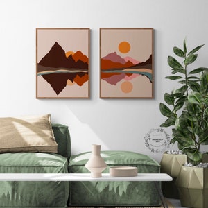 Sunrise Print, Abstract Art, Boho Style, Home Decor, Nature Wall Art, Living room Decor, Yoga Room Decor, Boho Sun, Mountain Illustration