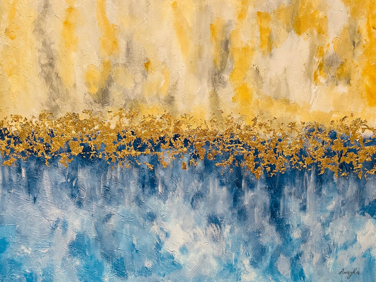 Gold Leaf Painting Real Hand Made Wall Art Luxury Home Etsy