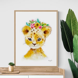 Lion Safari Jungle Nursery Art Print/Baby Lion print, Safari Animals,  jungle prints, paintings, nursery Decor, Tropical Lion