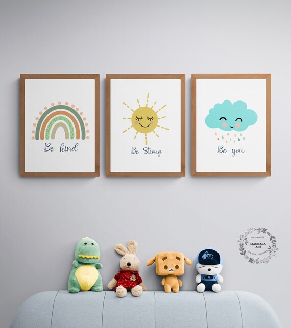 Set of 3 Prints Personalized Gifts Above Bed Decor Kids Wall Art Poster  Rainbow Nursery Name Sign Art For Kids Hub 