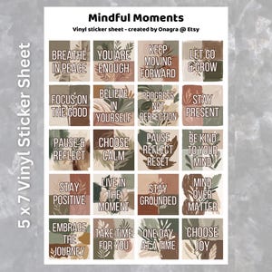 Mindful Moments Sticker Blatt - 20 Mentale Gesundheit Sticker mit emotionalen Wellness Sätzen, für Planer, Notizbücher, Laptops, Handyhülle