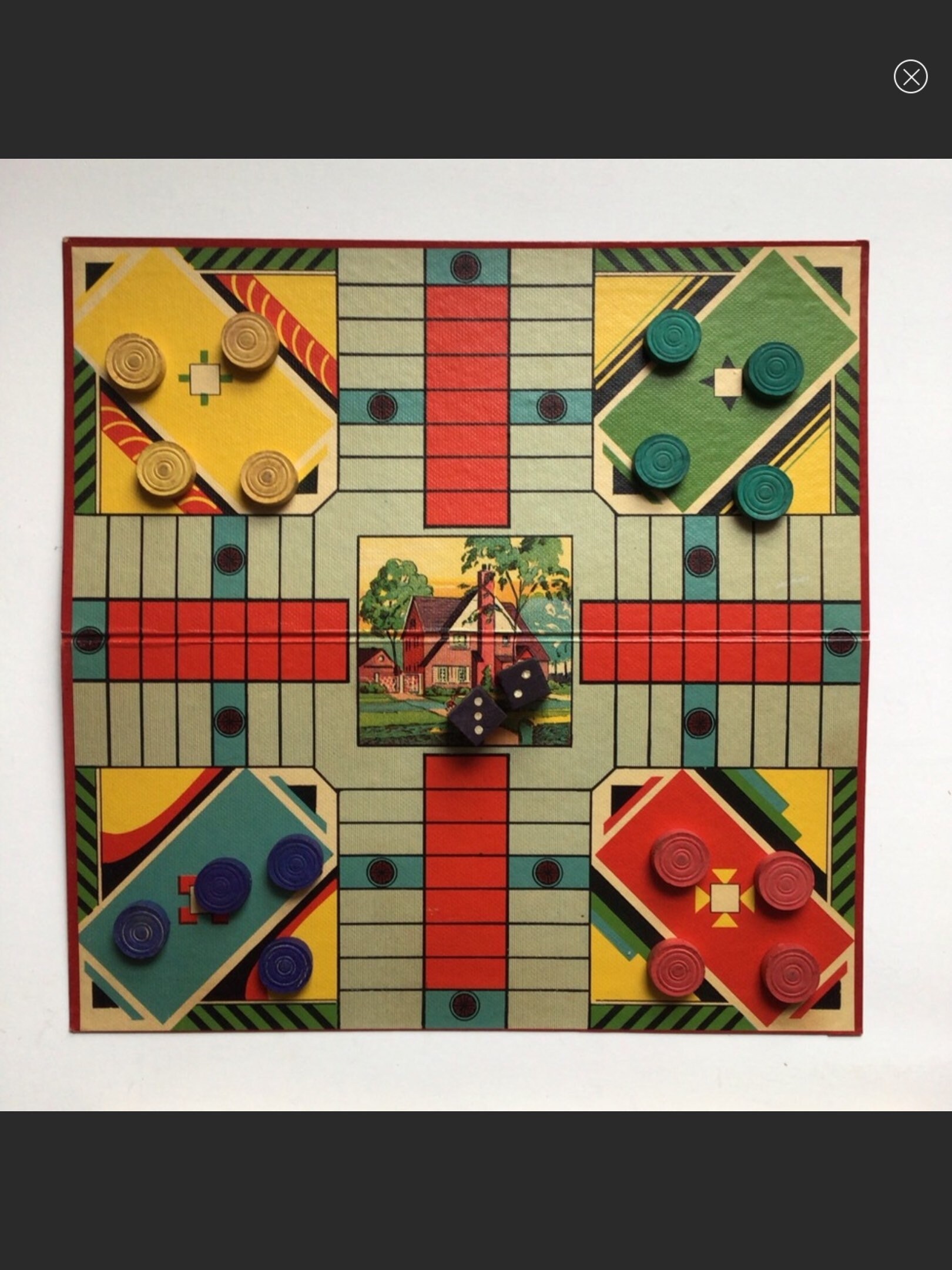 RARE Antique Retro Early Parcheesi Board Game With Wooden Pegs/pawns