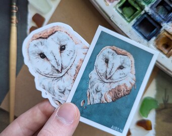 Barn Owl — Original Watercolor Vinyl Sticker 3"