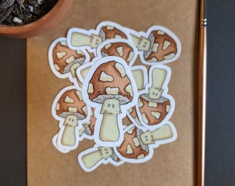 Watercolor Mushroom Vinyl Sticker – Original Art, Waterproof (2")