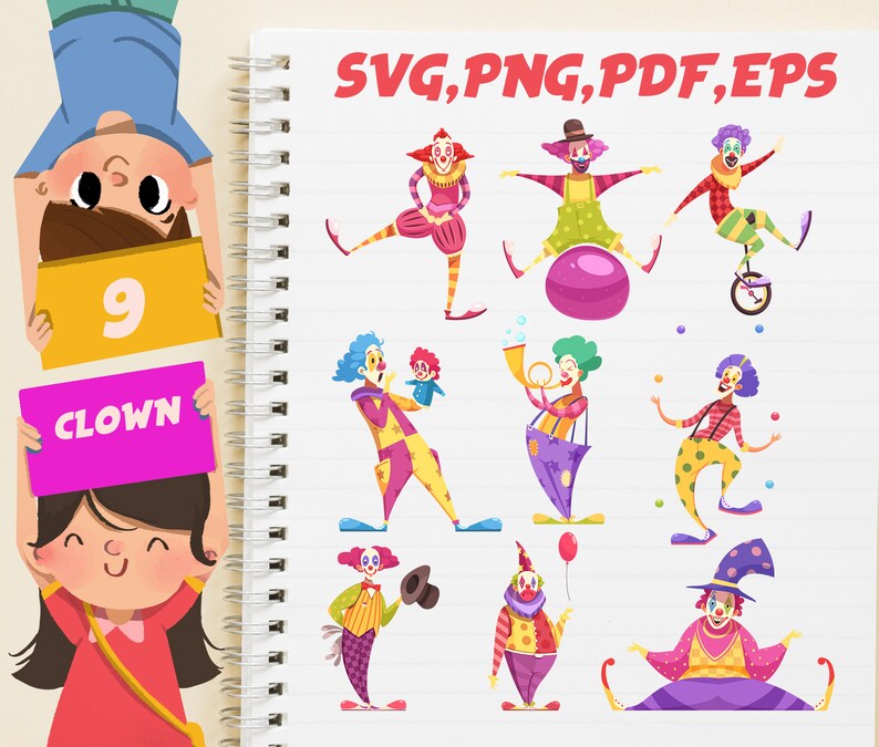 Clown SVG Clown Cut File Circus svg,Vector,Clipart,print file Clown cute Svg Circus bundle clipart kids Art Clown Clipart,Clown Vector