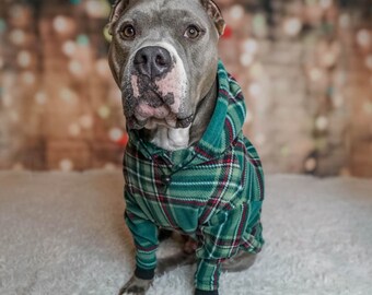 Green Plaid Pitbull Hoodie Handmade Fleece Dog Sweatshirt for