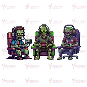 Clipart de zumbi gamer em pixel art: PNG e SVG para o Halloween (Download instantâneo)