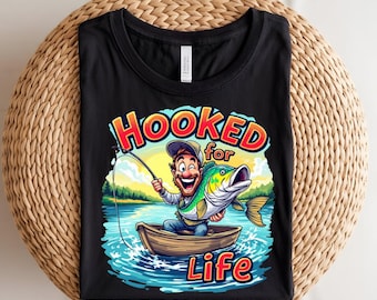 Immagine PNG divertente a tema pesca: design "Agganciato per la vita" (download digitale)