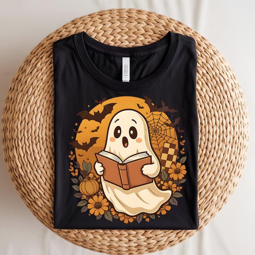Cute Ghost Reading Book Halloween PNG Digital Download, Spooky ...