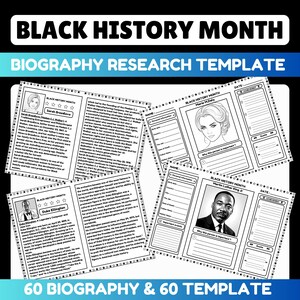Actividad biográfica para niños en el Mes de la Historia Afroamericana: 60 figuras inspiradoras con plantillas para colorear e investigar / Tamaño A4 y carta de EE. UU.