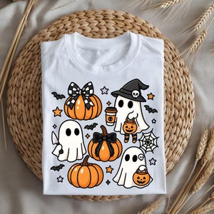 Cute Halloween Ghost PNG | Kawaii Ghosts with Pumpkins | Funny Ghost Clipart | Spooky Season Digital Download | Ghost PNG File