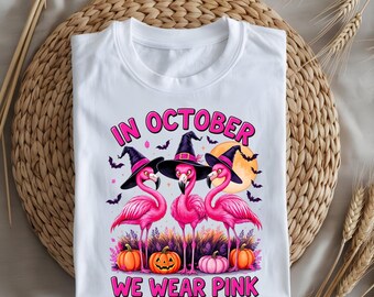 Halloween Flamingo PNG: In October We Wear Pink, Breast Cancer Awareness (Digital Download