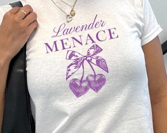 Lavender Menace Pride Baby Tee Sapphic Shirt Cherry Tshirt Non Binary Shirt Coquette Clothes Lesbian Shirt Queer Shirt Subtle Pride LGBT