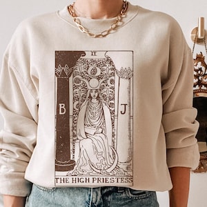Die Hohe Priesterin Tarot Sweatshirt Göttin Sweatshirt Tarot Rundhalsausschnitt Vintage Tarot Göttlich Feminin Witchy Sachen Tarot Karte Shirt Alt