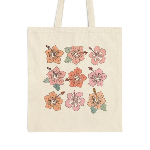 Hibiscus Tote Floral Tote Bag Aesthetic Tote Bag Retro Tote Bag Trendy Tote Bag Tote Bag Aesthetic Coconut Girl Preppy Stuff Summer Tote Bag